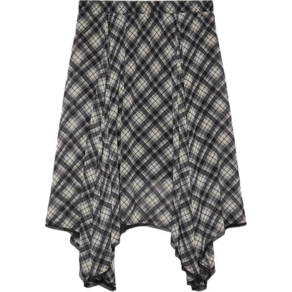 Gonna longuette da donna in nero pece a quadri con pizzo lungo Fiorella Rubino