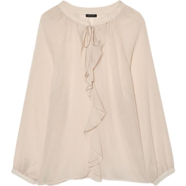 Blusa da donna in bianco avorio con ruches con scollo a maniche lunghe Fiorella Rubino