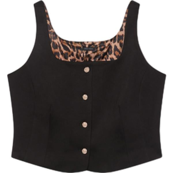 Top da donna in nero pece con scollo senza maniche con bottoni in viscosa Fiorella Rubino