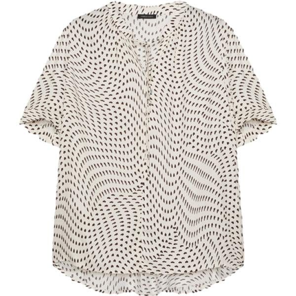 Blusa da donna a goccia in marrone scuro con stampe con scollo a maniche corte con lacci in viscosa Fiorella Rubino
