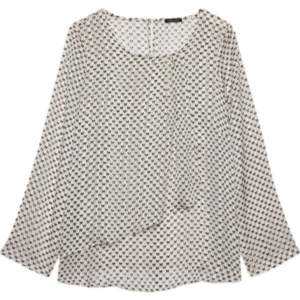 Blusa da donna in bianco neve con stampe con ruches girocollo a maniche lunghe Fiorella Rubino