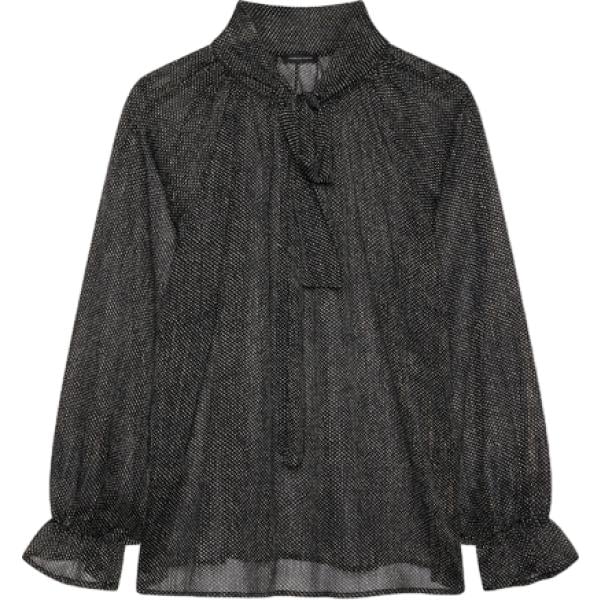 Blusa da donna forma svasata in nero pece con stampe con fiocco con scollo a maniche lunghe Fiorella Rubino