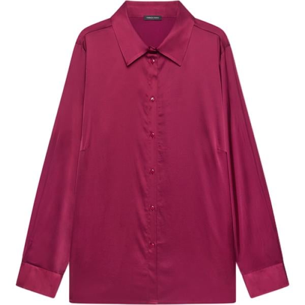 Camicia da donna in bordeaux effetto lucido collo a punta a maniche lunghe con bottoni in viscosa Fiorella Rubino