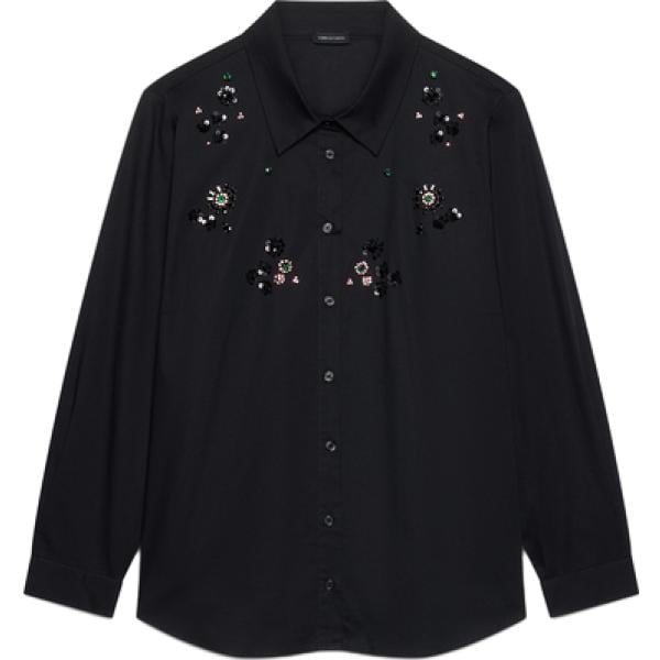 Camicia da donna in nero pece collo classico a maniche lunghe con bottoni in cotone Fiorella Rubino