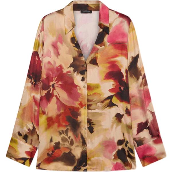 Camicia da donna in marrone chiaro con stampe collo classico a maniche lunghe con bottoni in viscosa Fiorella Rubino