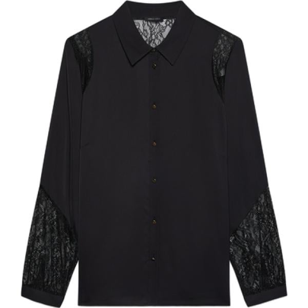 Camicia da donna in nero pece con pizzo a maniche lunghe con bottoni in poliestere Fiorella Rubino