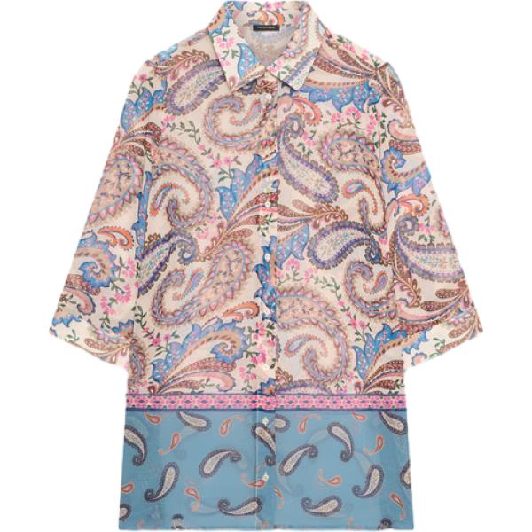 Camicia da donna oversize in azzurro con stampe collo classico in denim Fiorella Rubino Fiorella Rubino
