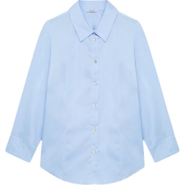 camicia da donna in azzurro collo classico a maniche lunghe con bottoni in cotone Fiorella Rubino