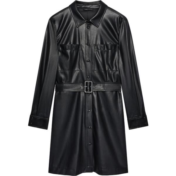 Vestito chemisier da donna in nero pece con tacco collo classico corto a maniche lunghe con cintura Fiorella Rubino Fiorella Rubino