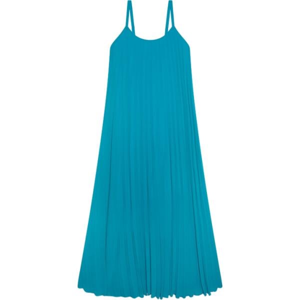 Vestito lungo da donna in azzurro plissè con tacco con spalline lungo in viscosa Fiorella Rubino