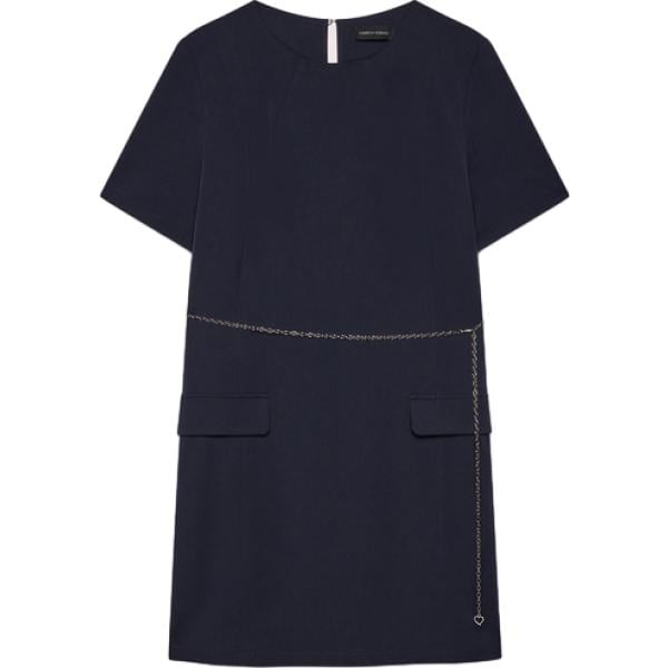 Vestito corto da donna in blu scuro con scollo corto a maniche corte in viscosa Fiorella Rubino