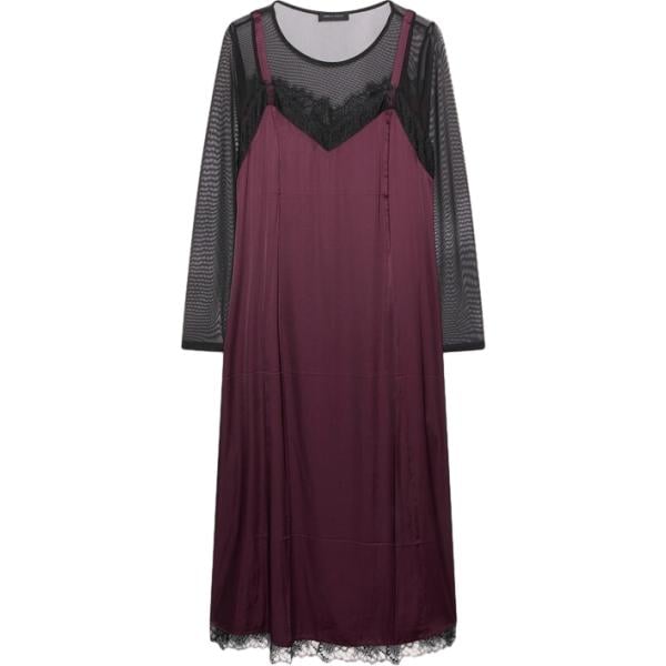 Vestito longuette/midi da donna in bordeaux con pizzo collo a v a maniche lunghe in viscosa Fiorella Rubino