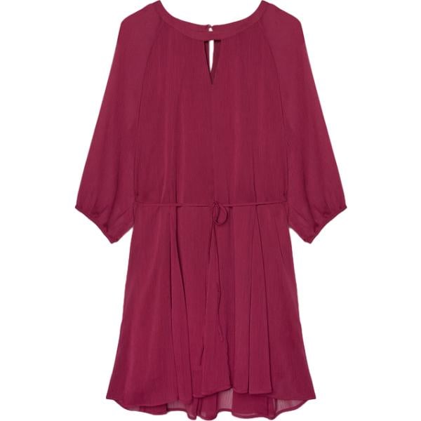 Vestito corto da donna in bordeaux con ruches con scollo corto con lacci Fiorella Rubino