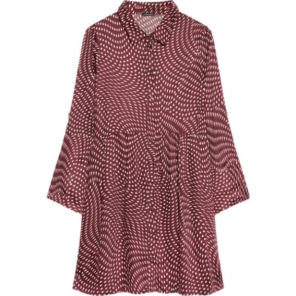Vestito chemisier da donna in marrone scuro con stampe collo classico corto a maniche lunghe con bottoni in viscosa Fiorella Rubino