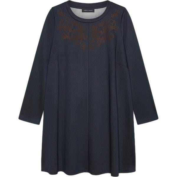 Vestito corto da donna in blu scuro a fiori con scollo corto a maniche lunghe in viscosa Fiorella Rubino