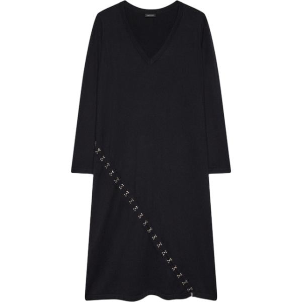 Vestito longuette/midi da donna in nero pece lavorato a maglia collo a v a maniche lunghe in viscosa Fiorella Rubino Fiorella Rubino