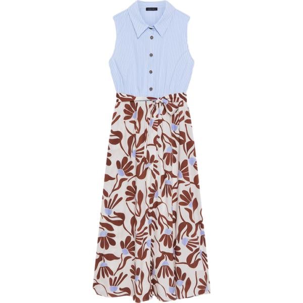 Vestito chemisier da donna in azzurro a righe con tacco collo classico lungo senza maniche con bottoni in cotone Fiorella Rubino