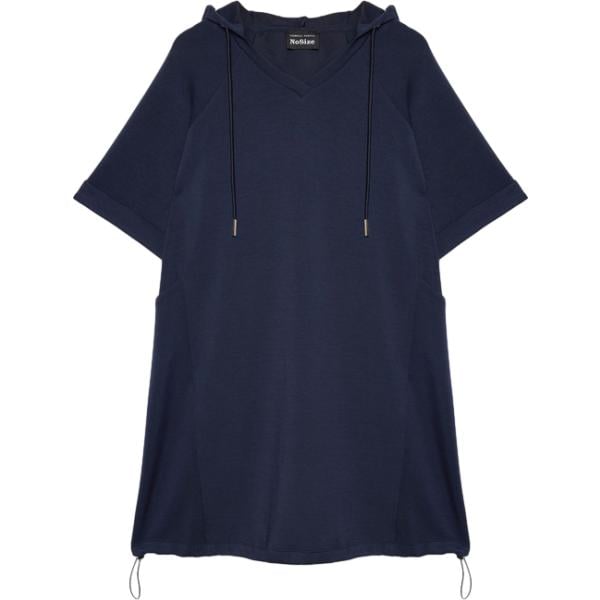 Vestito corto da donna in blu scuro collo a v corto a maniche corte con coulisse Fiorella Rubino