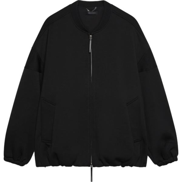 Bomber da donna in nero pece con zip in viscosa Fiorella Rubino