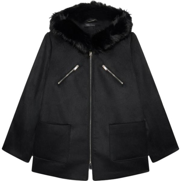 Parka da donna in nero pece collo con cappuccio con zip in lana Fiorella Rubino Fiorella Rubino