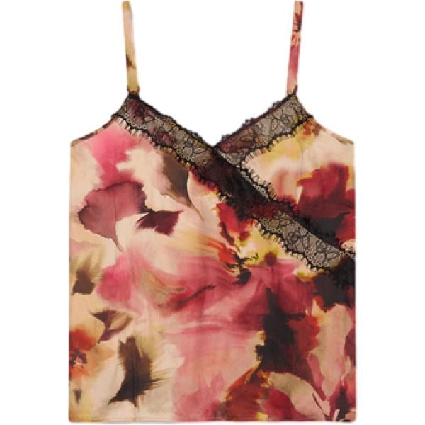 Top da donna con stampe con pizzo con spalline in viscosa Fiorella Rubino