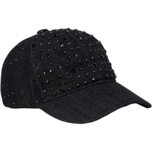 Cappello con visiera da donna in blu scuro con strass in viscosa Fiorella Rubino