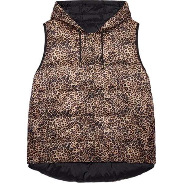 Piumino da donna in beige sabbia con stampe collo con cappuccio senza maniche con bottoni Fiorella Rubino