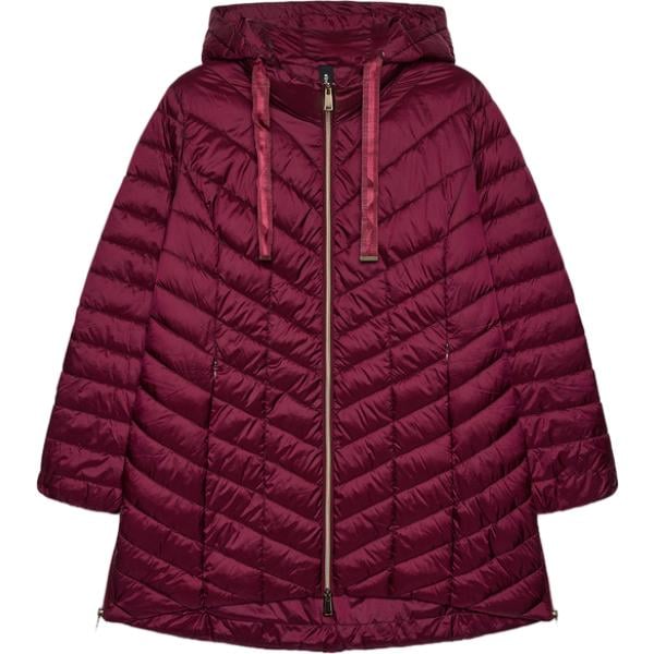 Piumino da donna in bordeaux con glitter collo con cappuccio lungo con zip Fiorella Rubino
