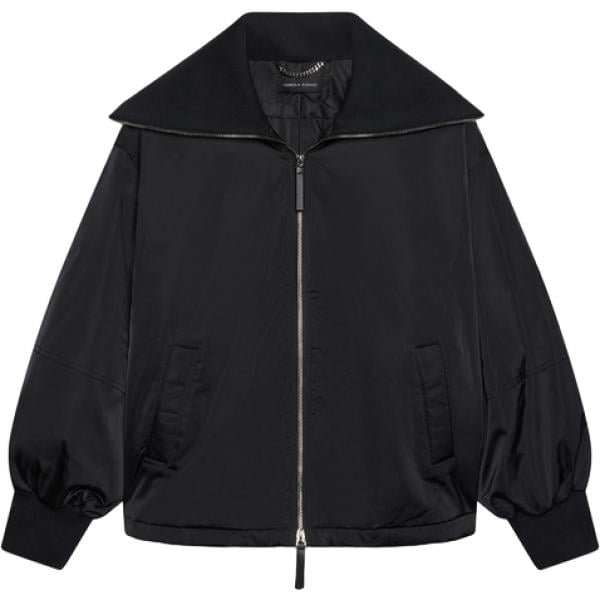 Bomber da donna in nero pece lavorato a maglia collo alto maxi a maniche lunghe con zip Fiorella Rubino