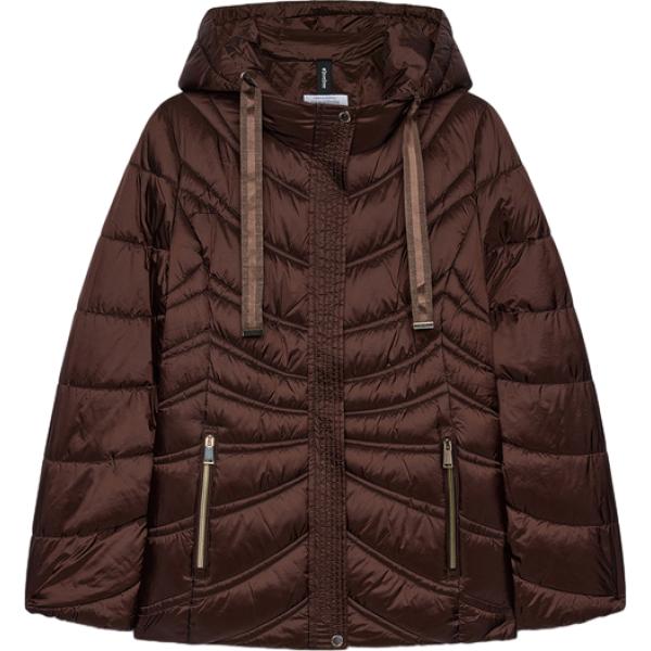 Piumino da donna in marrone scuro collo con cappuccio corto a maniche lunghe con zip Fiorella Rubino