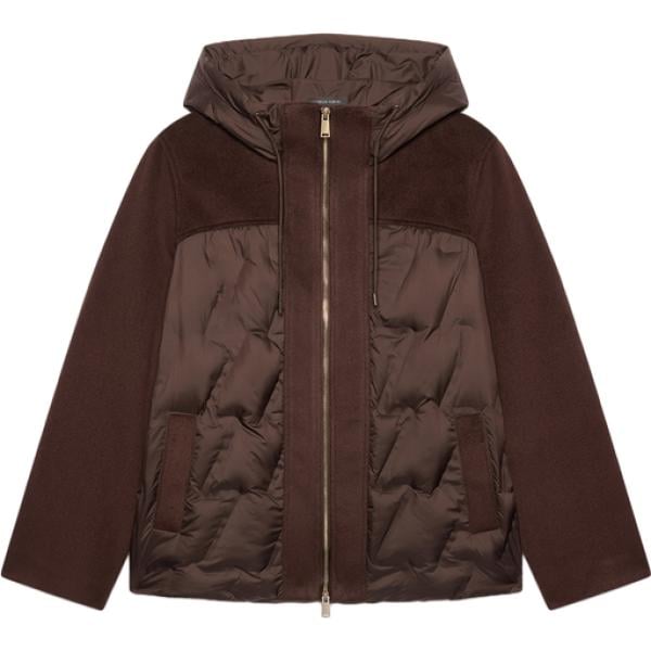 Piumino da donna in marrone scuro collo con cappuccio con zip Fiorella Rubino