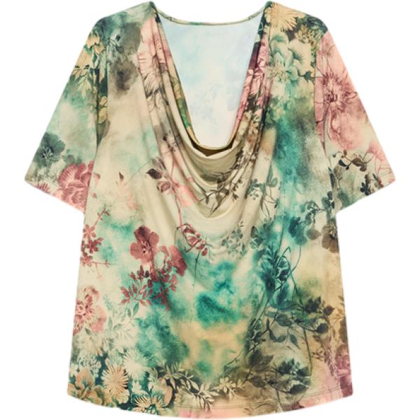 t-shirt Fiorella Rubino marrone con stampe