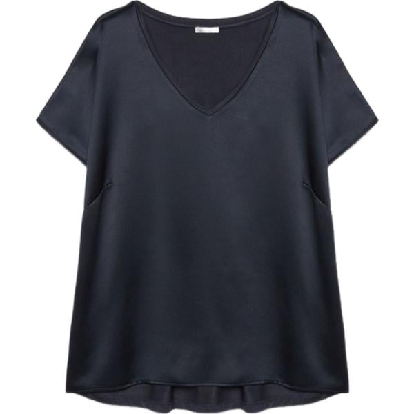 t-shirt da donna in blu scuro collo a v lungo a maniche corte in viscosa Fiorella Rubino