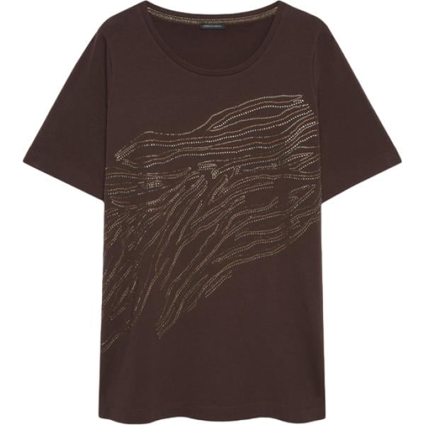 T-shirt da donna in marrone scuro con scollo a maniche corte in cotone Fiorella Rubino