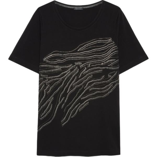 T-shirt da donna in nero pece con scollo a maniche corte in cotone Fiorella Rubino