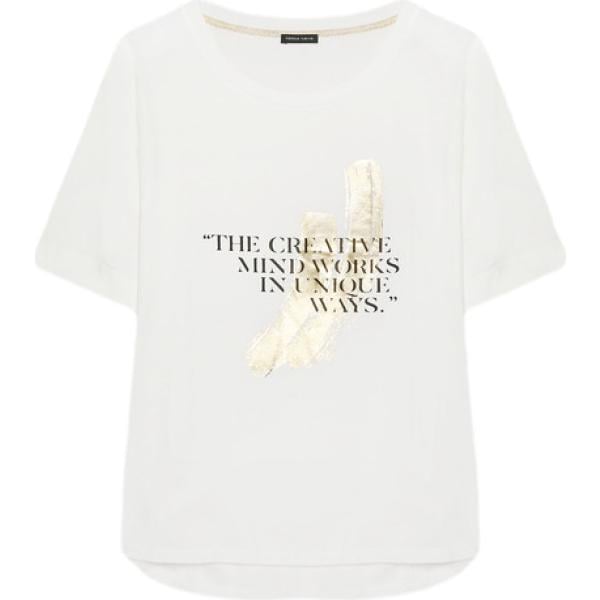 T-shirt da donna in bianco neve con stampe effetto laminato con scollo a maniche corte in cotone Fiorella Rubino