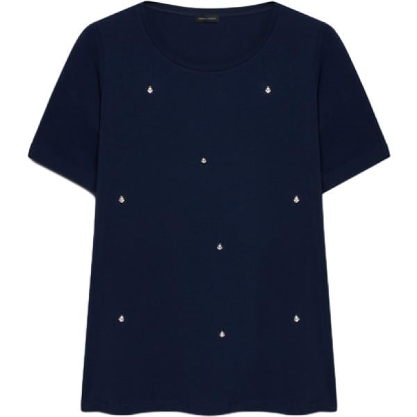 T-shirt da donna in blu scuro girocollo a maniche corte in cotone Fiorella Rubino