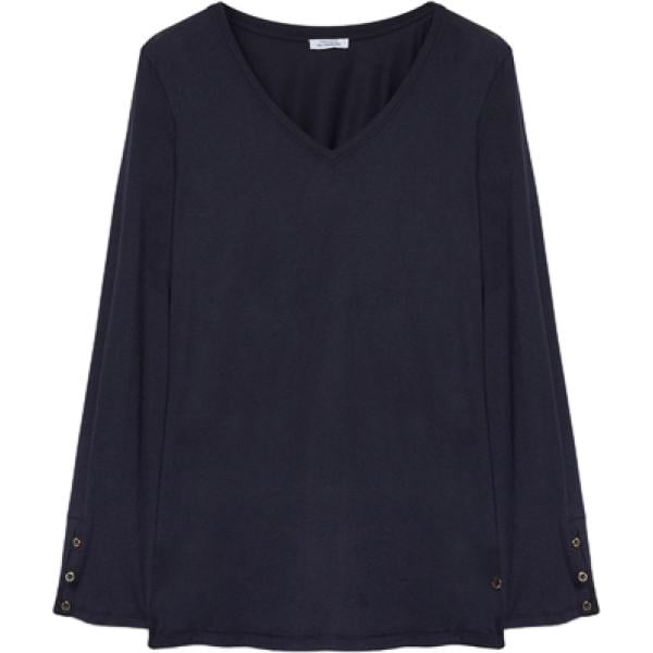 T-shirt da donna in blu scuro collo a v a maniche lunghe Fiorella Rubino