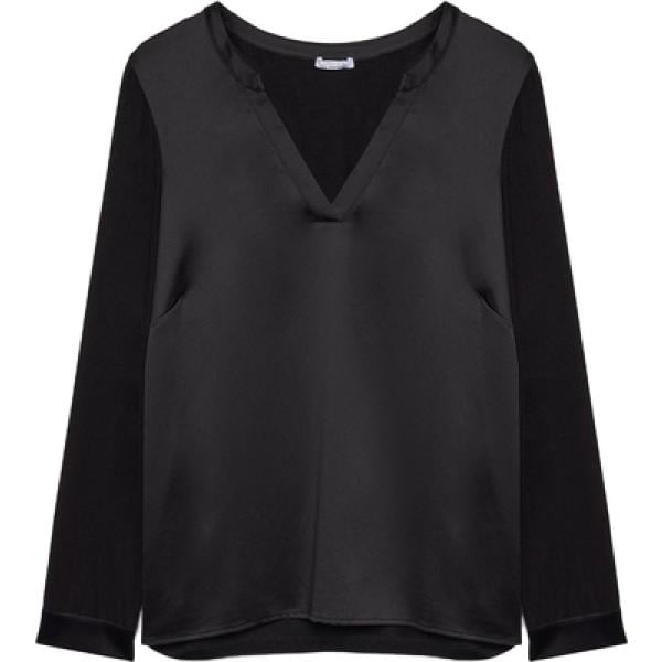 T-shirt da donna in nero pece collo a v a maniche lunghe in viscosa Fiorella Rubino