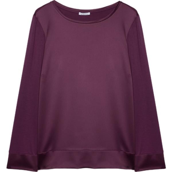 T-shirt da donna in viola scuro con scollo a maniche lunghe in viscosa Fiorella Rubino