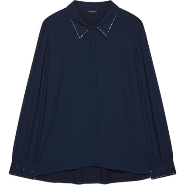 Camicia da donna in blu scuro collo a punta con bottoni in viscosa Fiorella Rubino