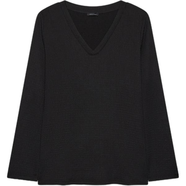 T-shirt da donna in nero pece collo a v a maniche lunghe in metallo Fiorella Rubino