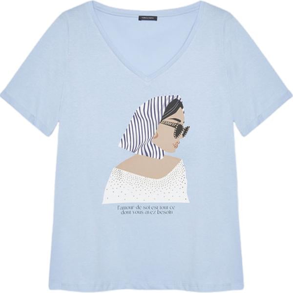 t-shirt Fiorella Rubino blu con stampe