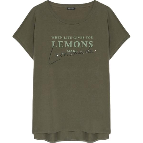t-shirt Fiorella Rubino verde con stampe