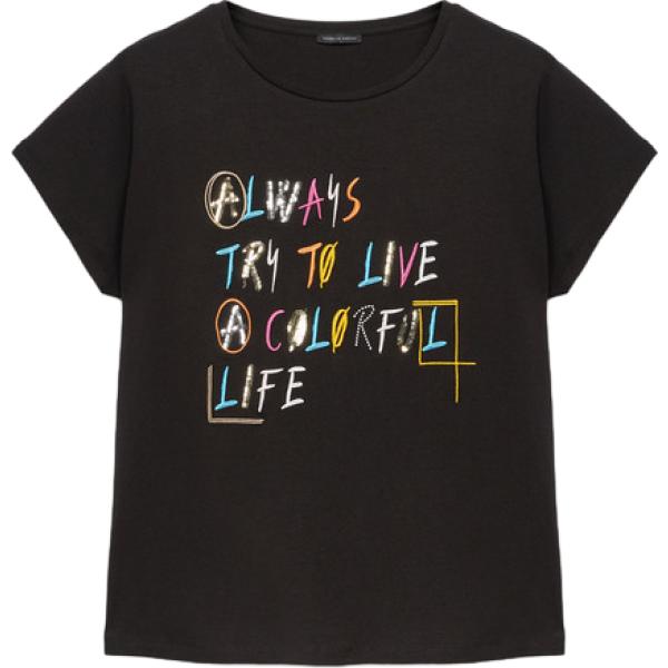 t-shirt Fiorella Rubino nero con stampe