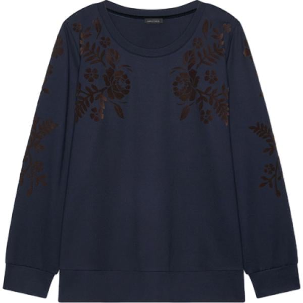 Felpa da donna in blu scuro a fiori con scollo a maniche lunghe in viscosa Fiorella Rubino