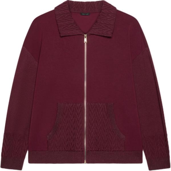 Felpa da donna in bordeaux effetto laminato a maniche lunghe con zip in viscosa Fiorella Rubino
