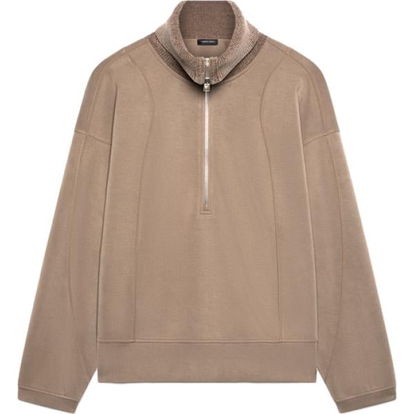 Felpa da donna in marrone chiaro lavorato a maglia collo a dolcevita a maniche lunghe con zip Fiorella Rubino