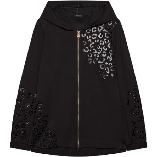 Felpa con cappuccio da donna in nero pece con stampe collo con cappuccio con zip Fiorella Rubino