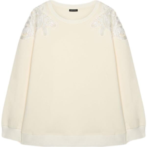 Felpa da donna in bianco avorio a fiori girocollo a maniche lunghe in cotone Fiorella Rubino